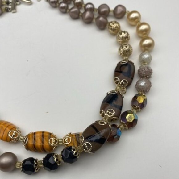 Lot 6 Vintage Style Statement Necklaces Bronze Gold Faux Pearl Beaded Boho Layer - Picture 9 of 14